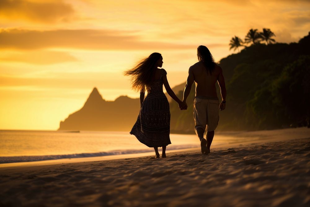 Walking beach adult love. AI generated Image by rawpixel.
