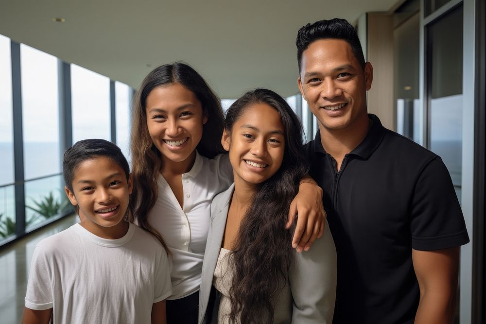 Pacific islander family cheerful adult togetherness. AI generated Image by rawpixel.