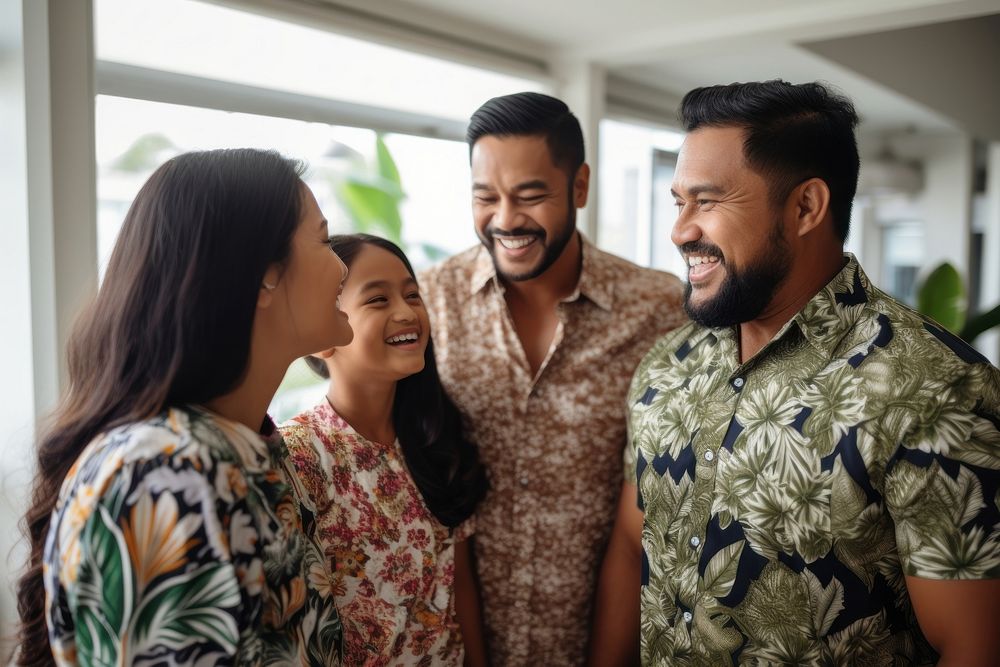 Pacific islander family laughing talking adult. AI generated Image by rawpixel.
