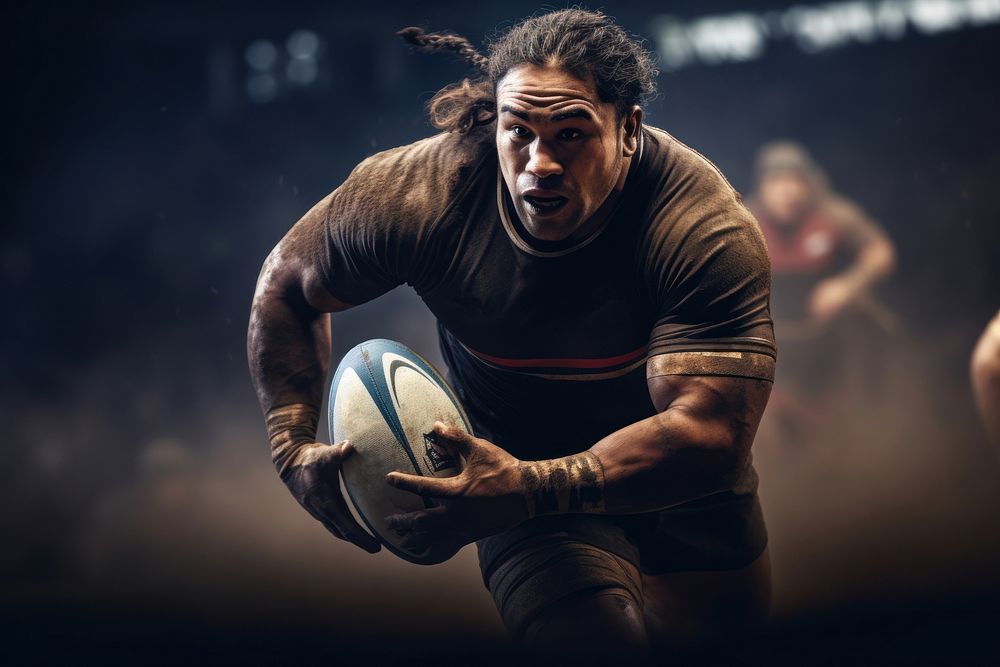 Samoan man playing rugby sports football determination. AI generated Image by rawpixel.