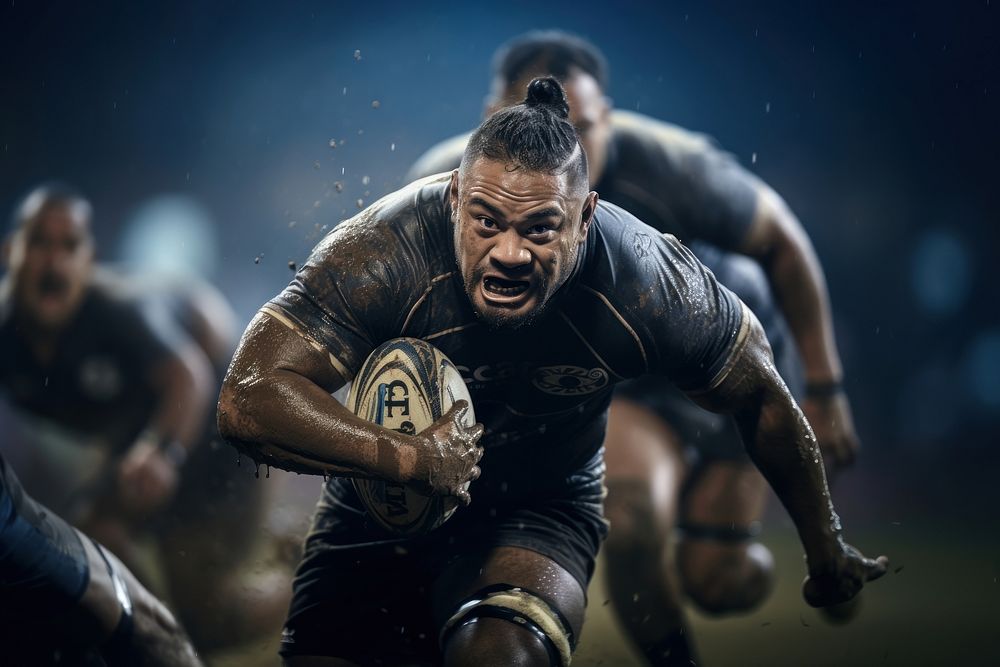 Samoan man playing rugby sports adult determination. AI generated Image by rawpixel.