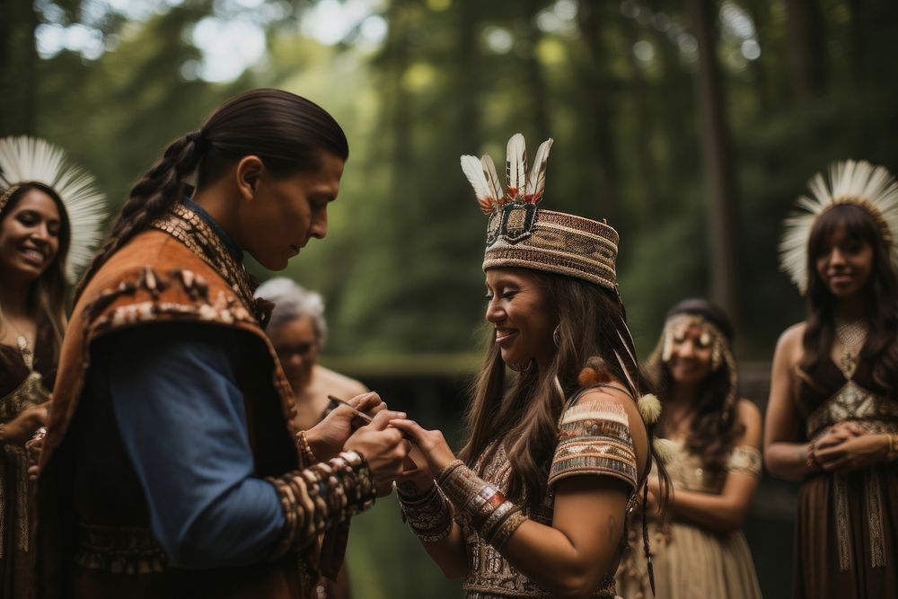 Traditional native american wedding ceremony adult tribe. AI generated Image by rawpixel.
