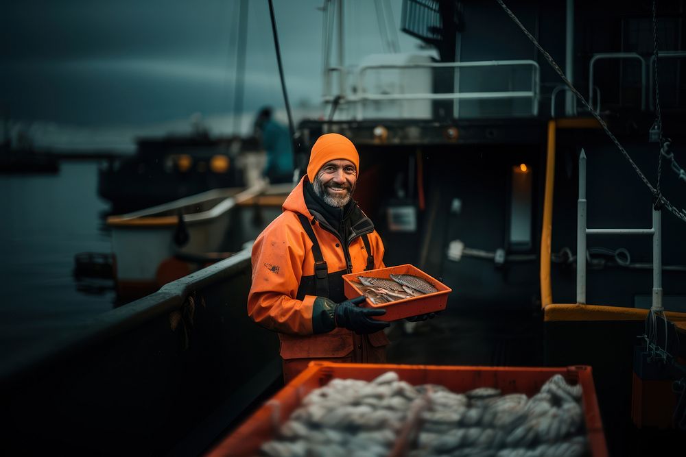 Industrial fisherman fishing holding jacket. AI generated Image by rawpixel.