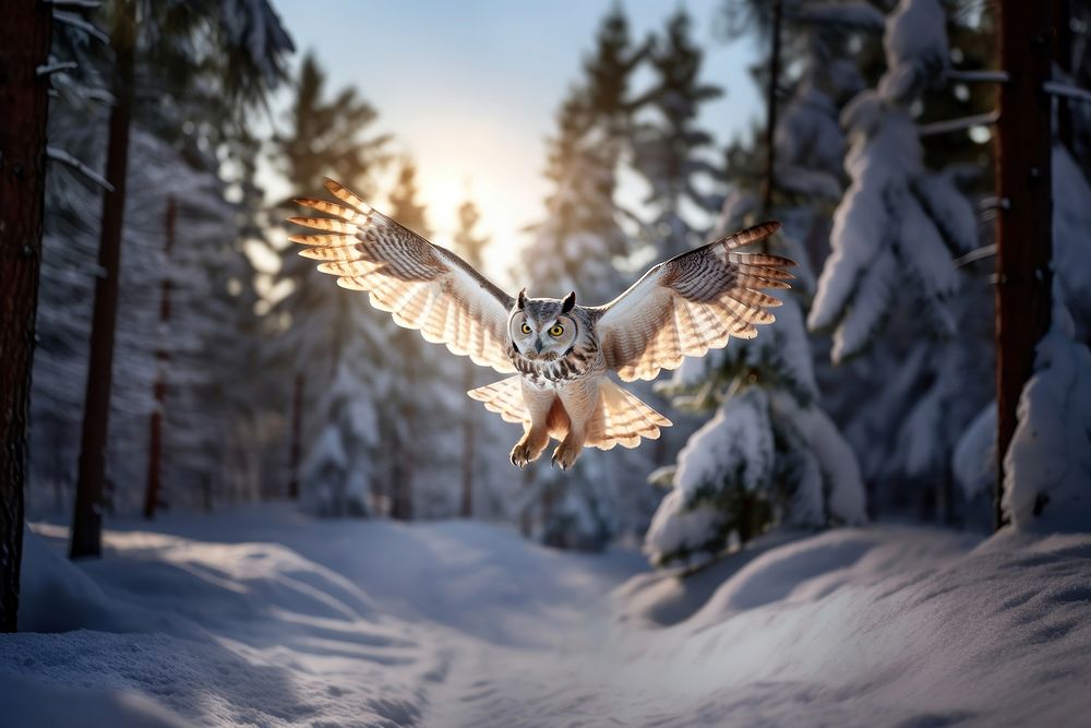 Tree owl outdoors winter. 