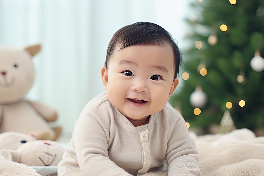 Baby christmas sitting happy. AI generated Image by rawpixel.