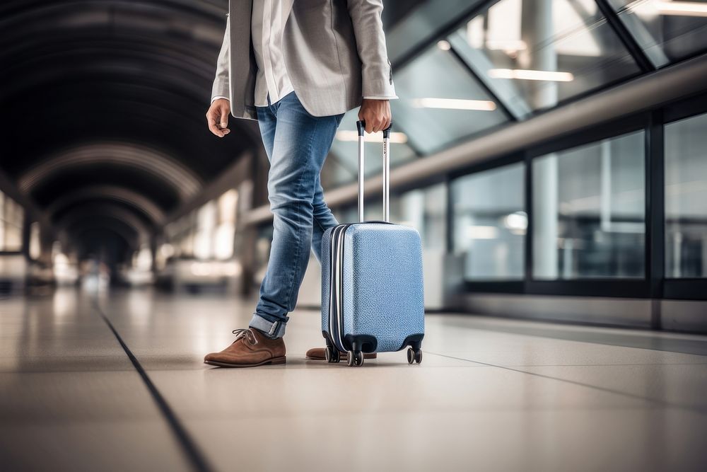 Airport terminal luggage suitcase walking. AI generated Image by rawpixel.