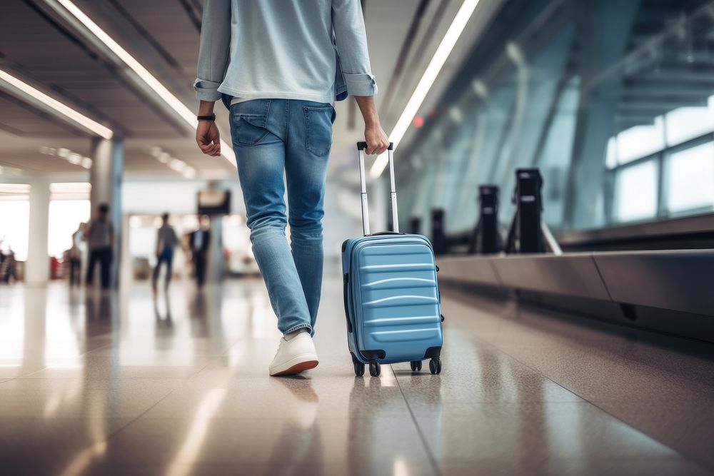 Luggage suitcase walking airport. AI generated Image by rawpixel.