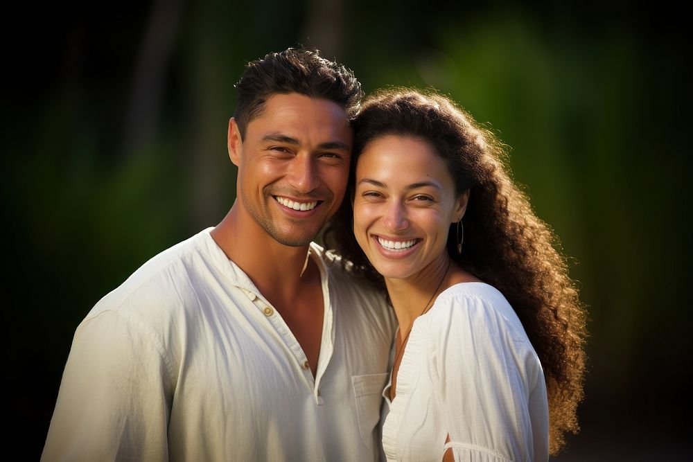 Modern native pacific couple smile laughing portrait. AI generated Image by rawpixel.