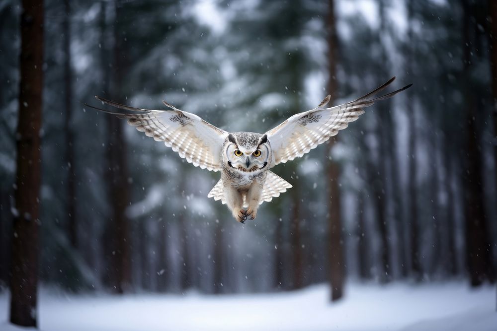 Owl flying animal forest bird. 