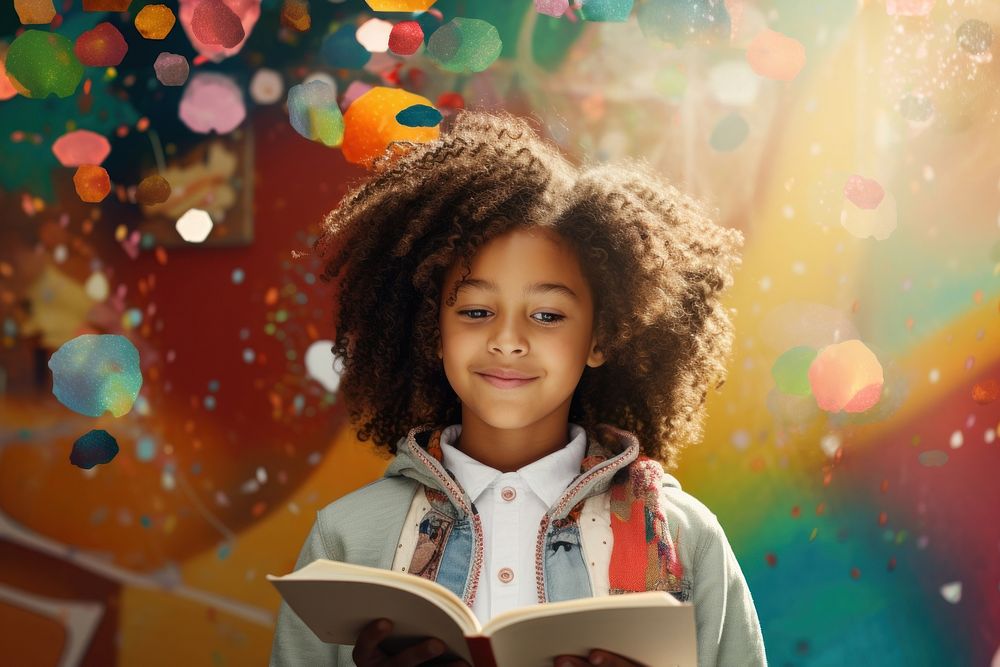 Kid reading book publication smile child. AI generated Image by rawpixel.