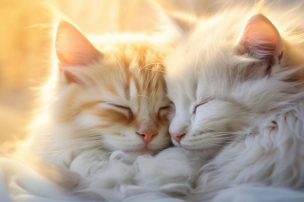 Cats cuddling sleeping mammal animal. AI generated Image by rawpixel.