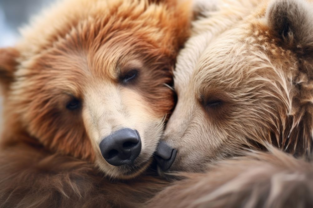 Bear cuddling wildlife mammal animal. AI generated Image by rawpixel.