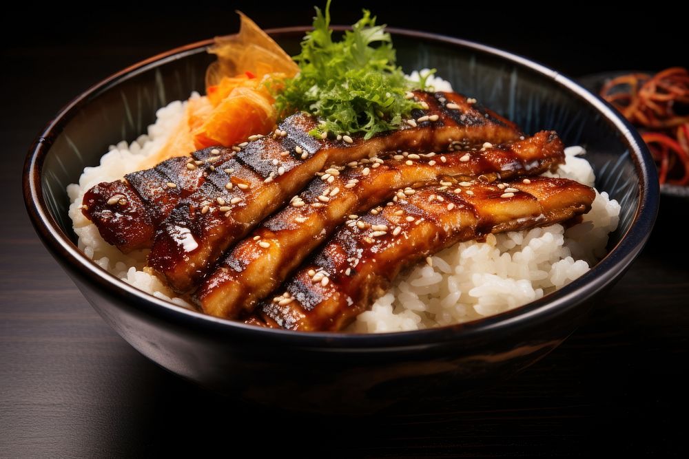 Grilled Eel Rice Bowl meat food pork. AI generated Image by rawpixel.