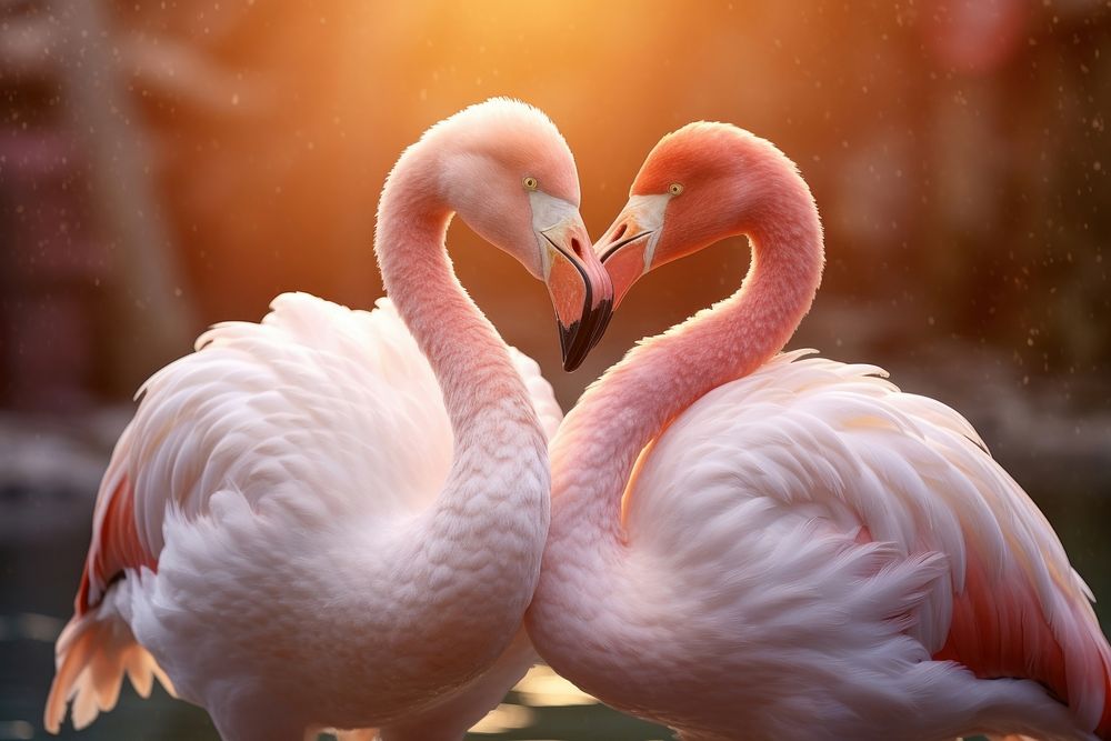 Flamingo cuddling animal bird beak. AI generated Image by rawpixel.