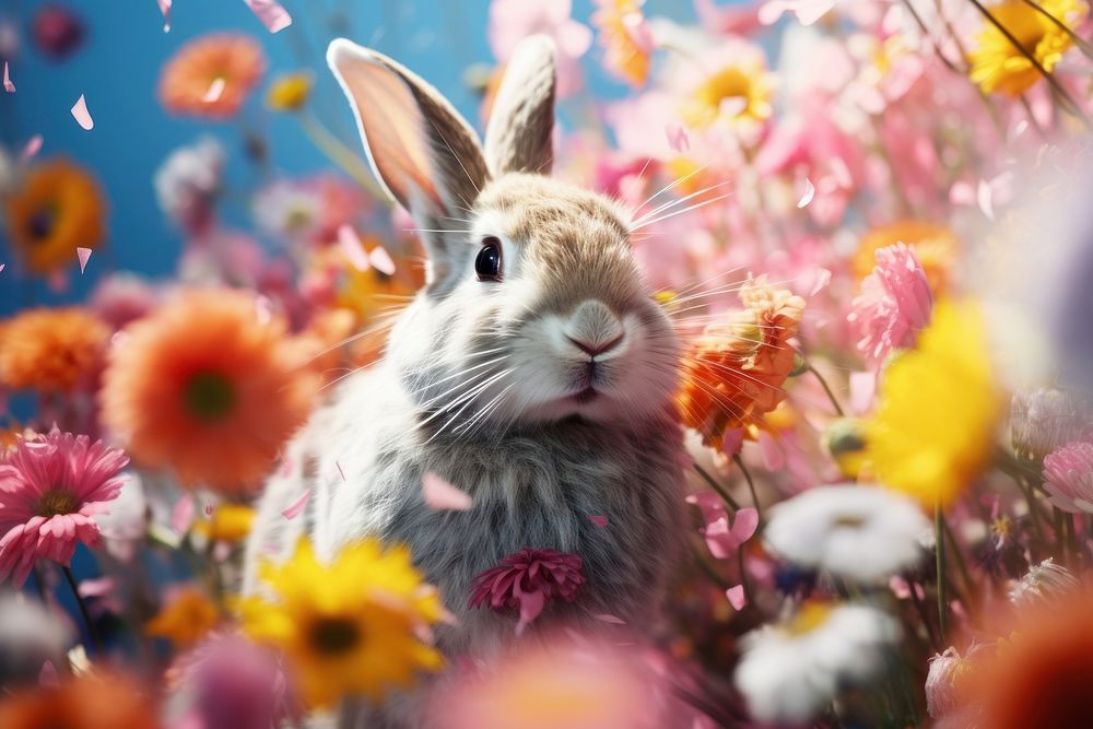 Flower outdoors mammal animal. AI generated Image by rawpixel.