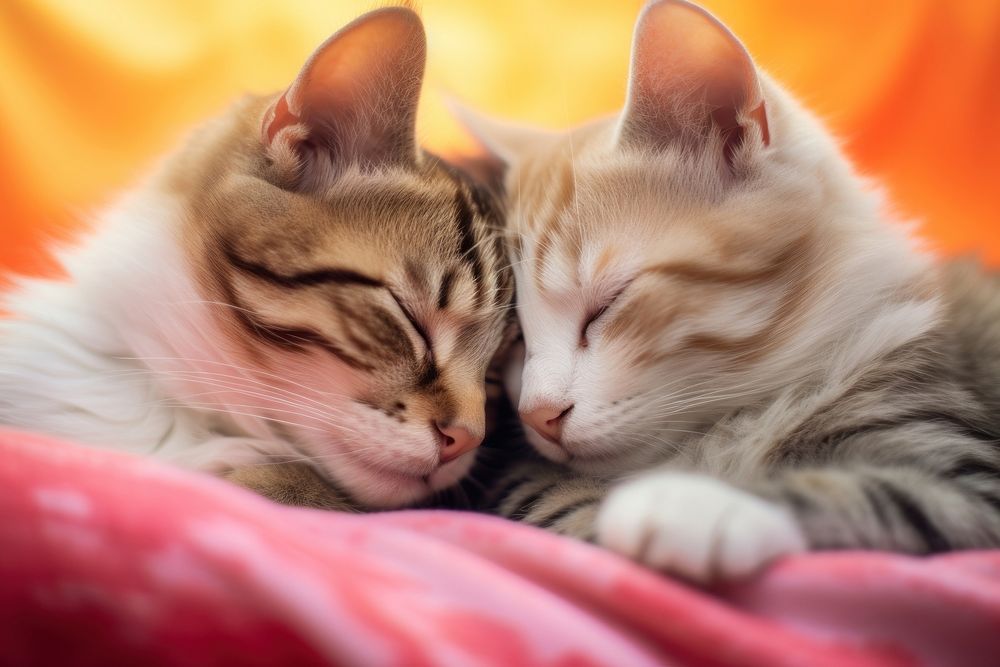 Cats cuddling sleeping kitten animal. | Free Photo - rawpixel