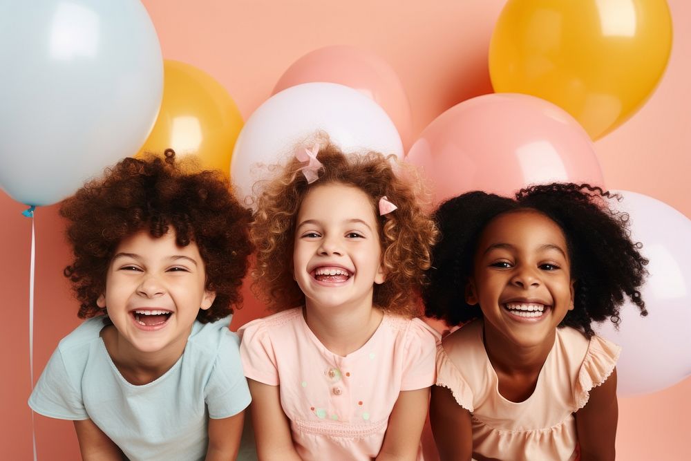 Kids laughing birthday balloon. AI generated Image by rawpixel.