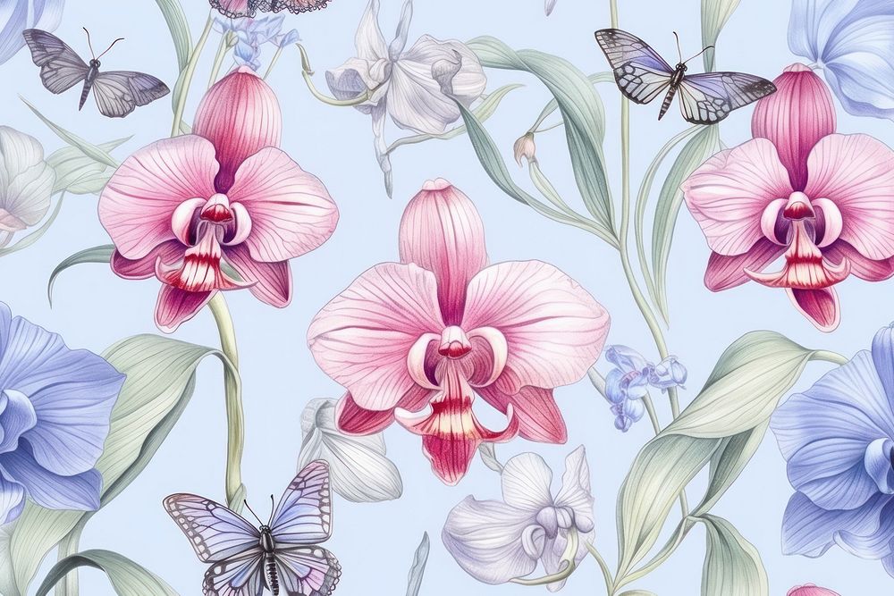 Flower orchid backgrounds pattern. AI generated Image by rawpixel.