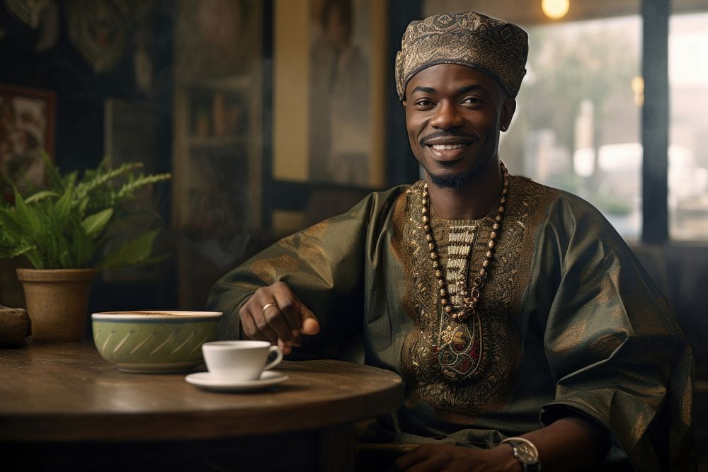 Nigerian man coffee clothing sitting. AI generated Image by rawpixel.