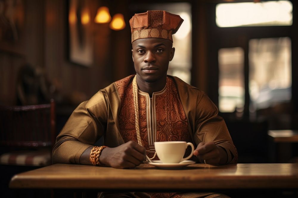 Nigerian man sitting coffee cafe. AI generated Image by rawpixel.