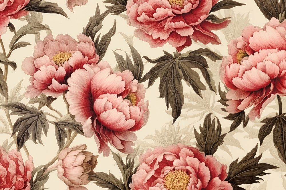 Peony flower pattern plant art. AI generated Image by rawpixel.