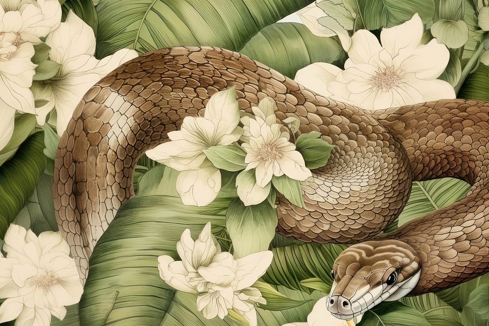 Snake backgrounds reptile drawing. AI generated Image by rawpixel.