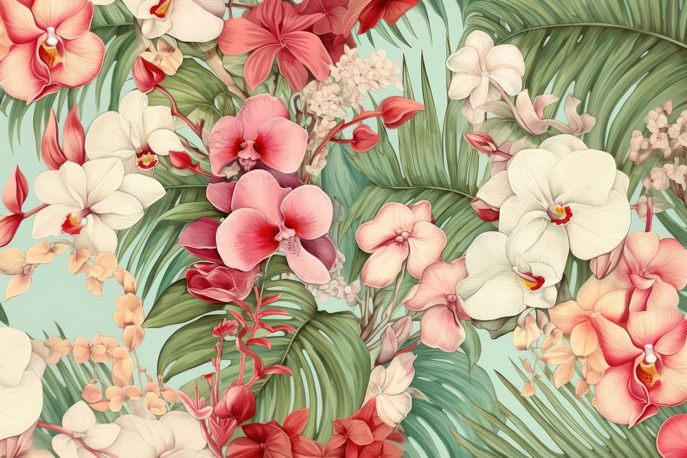 Tropical forest flower backgrounds pattern. AI generated Image by rawpixel.