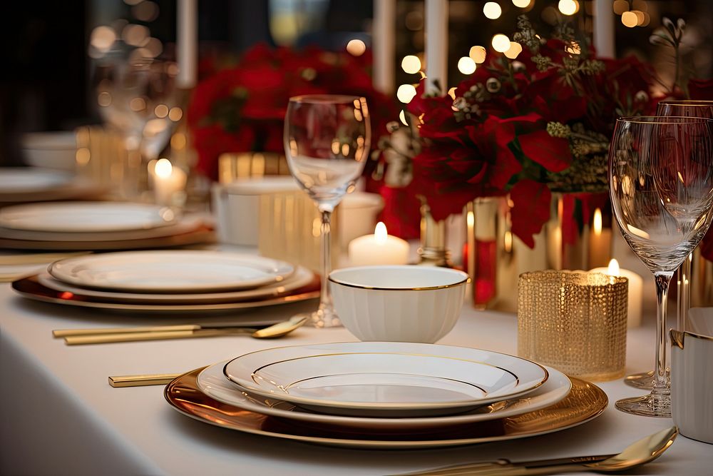 Christmas table setting christmas candle flower. AI generated Image by rawpixel.