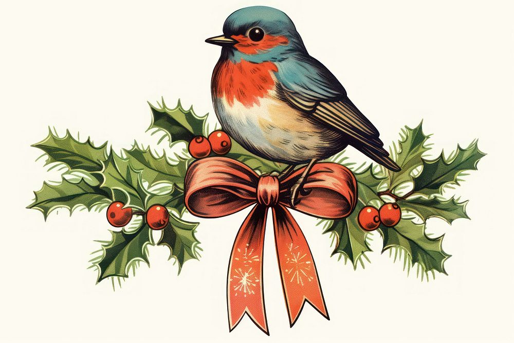 Christmas bird ornament christmas ribbon plant. AI generated Image by rawpixel.