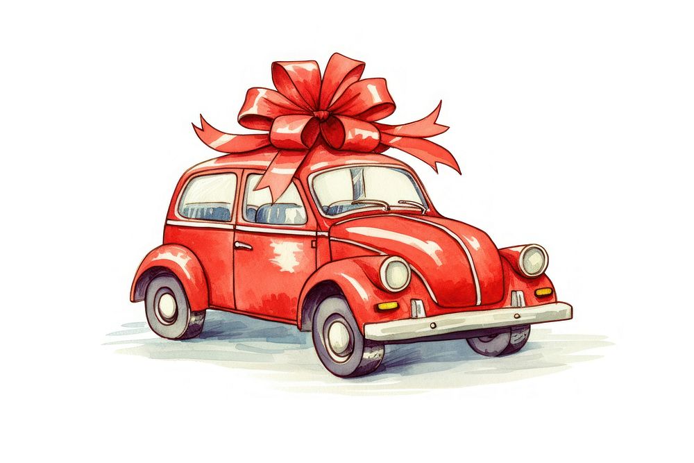 Red toy car ornament vehicle ribbon wheel. AI generated Image by rawpixel.