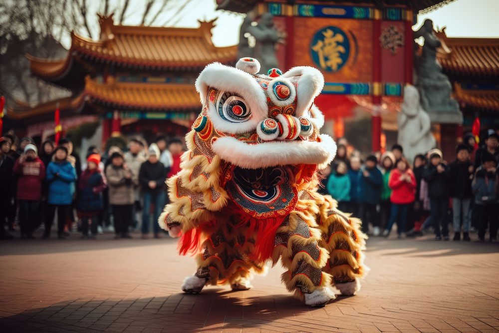 Lion dance show festival chinese new year representation. AI generated Image by rawpixel.