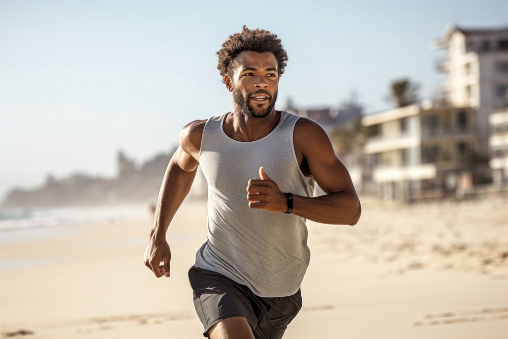A black man runner running outdoors jogging sports. AI generated Image by rawpixel.