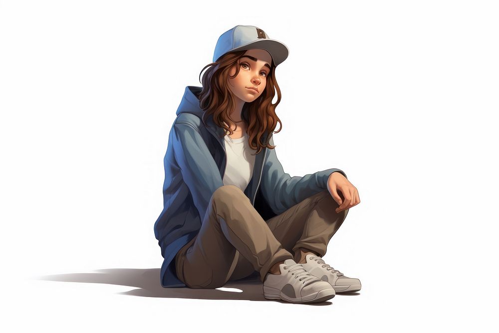 Teenager sitting footwear white background. AI generated Image by rawpixel.