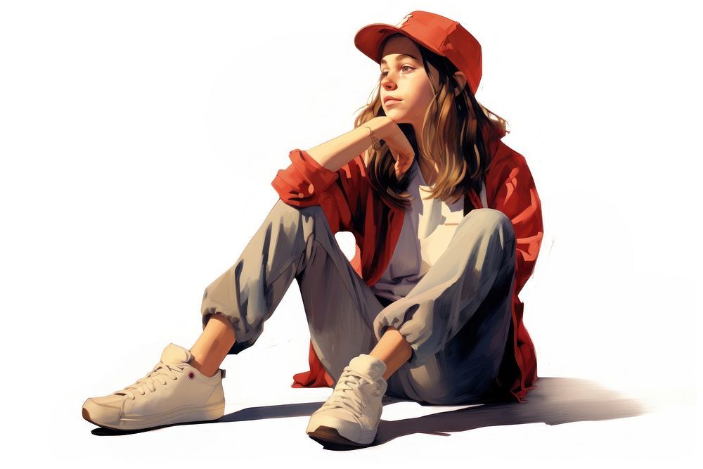 Teenager sitting footwear portrait. AI generated Image by rawpixel.