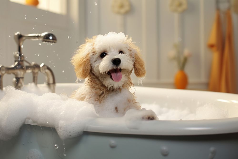 Bathtub mammal animal puppy. 