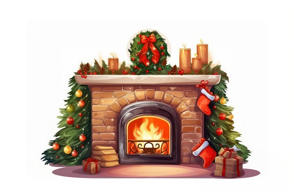 Christmas fireplace hearth white background. AI generated Image by rawpixel.
