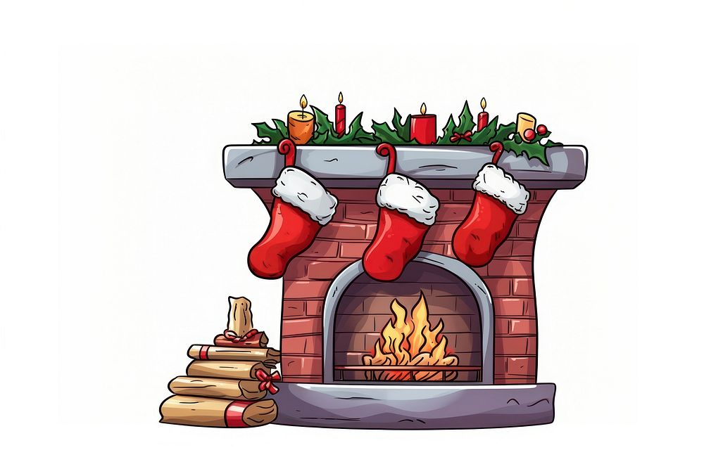 Christmas fireplace cartoon celebration. AI generated Image by rawpixel.