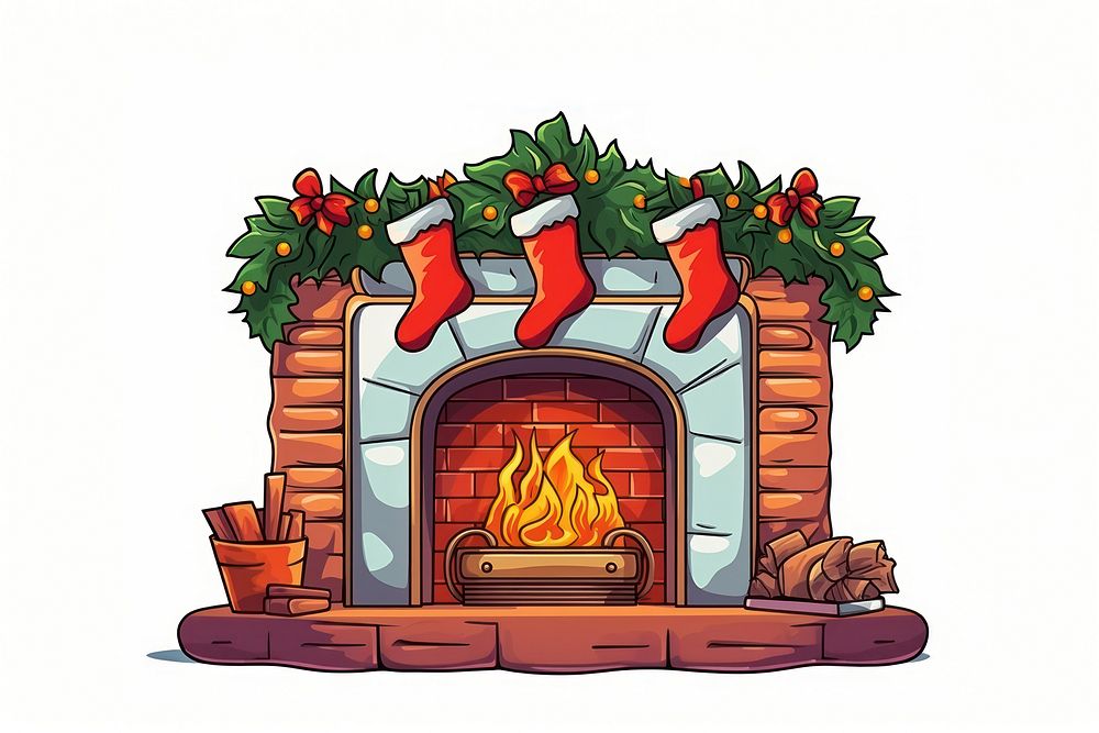 Christmas fireplace cartoon hearth. AI generated Image by rawpixel.