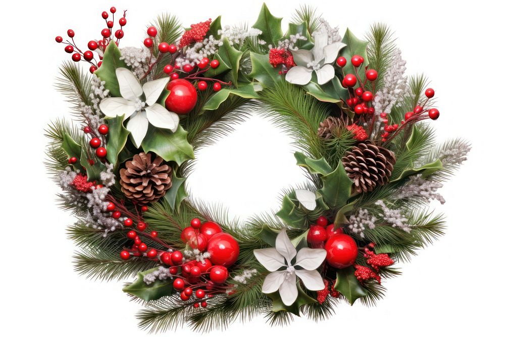 Christmas wreath plant white background celebration. AI generated Image by rawpixel.