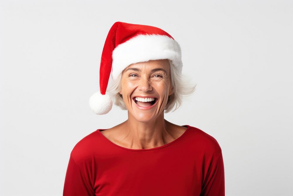 Happy woman wearing Christmas Santa Claus hat christmas portrait laughing. AI generated Image by rawpixel.