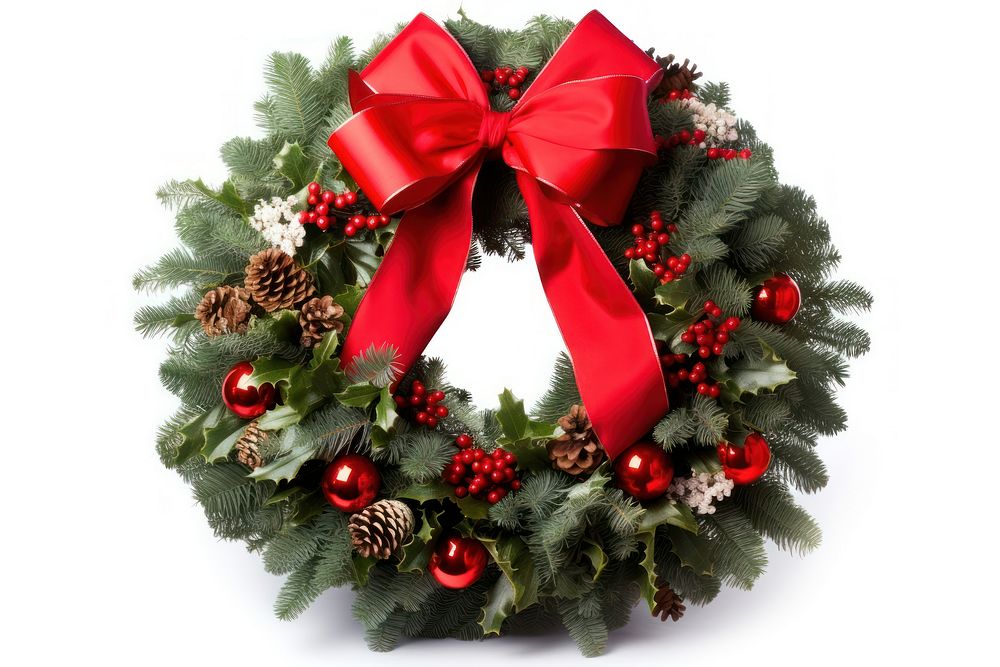 Christmas wreath plant white background illuminated. AI generated Image by rawpixel.