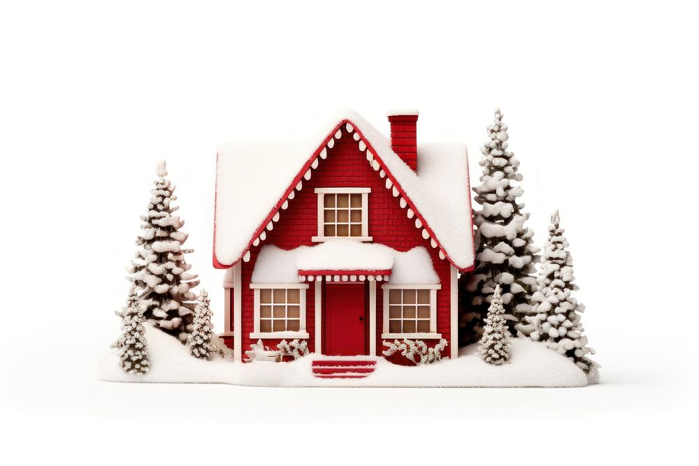 Christmas putz house white red white background. AI generated Image by rawpixel.