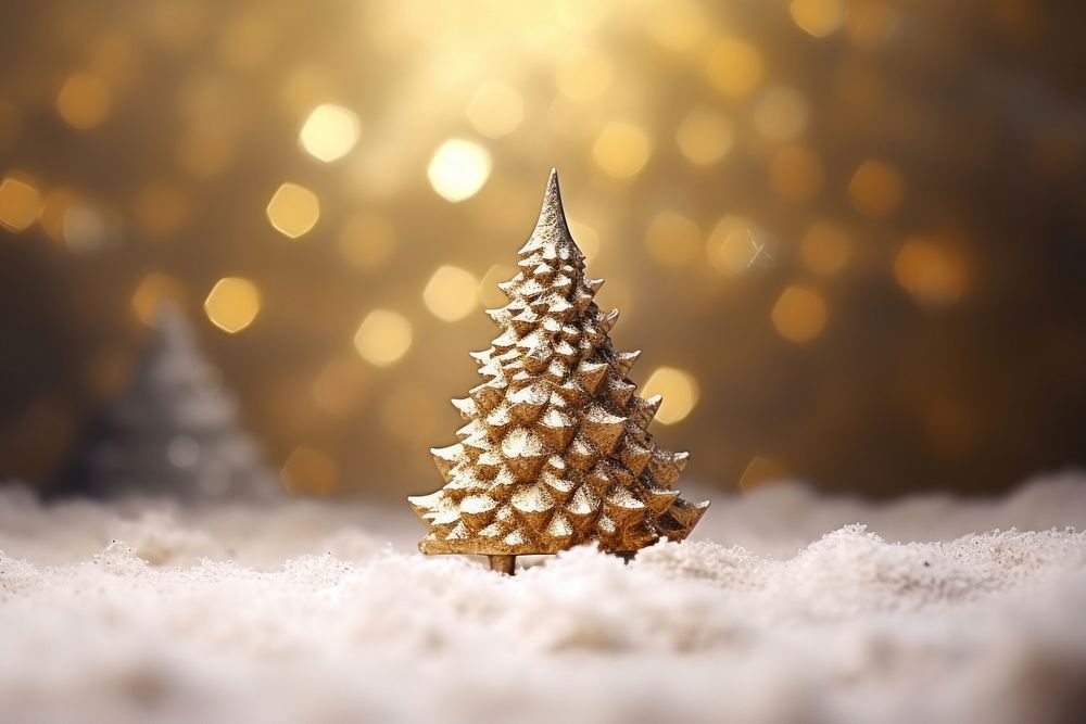 Gold christmas tree snow illuminated celebration. AI generated Image by rawpixel.