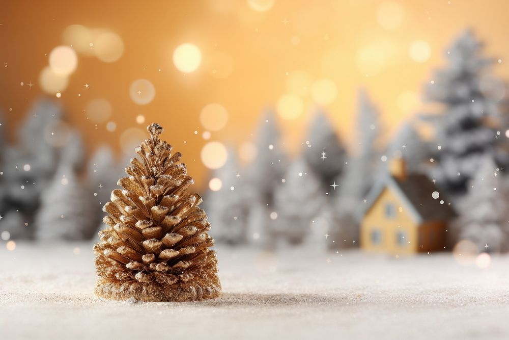 Gold christmas tree snow outdoors nature. AI generated Image by rawpixel.