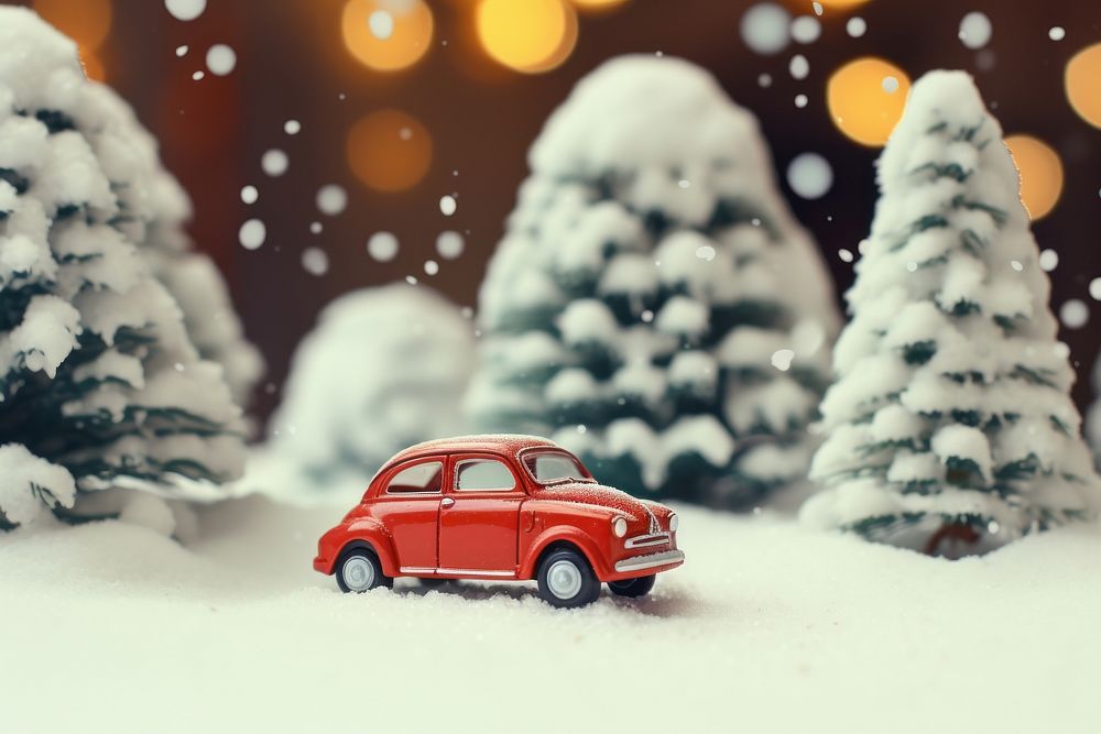 Red car tree christmas outdoors. AI generated Image by rawpixel.