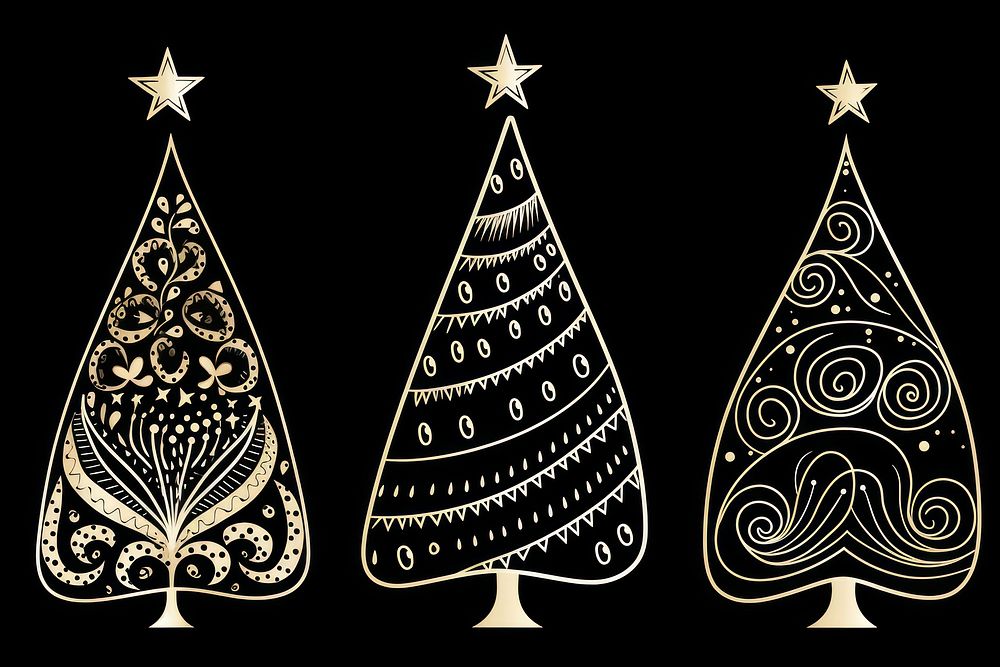Set christmas tree black background illuminated celebration. AI generated Image by rawpixel.