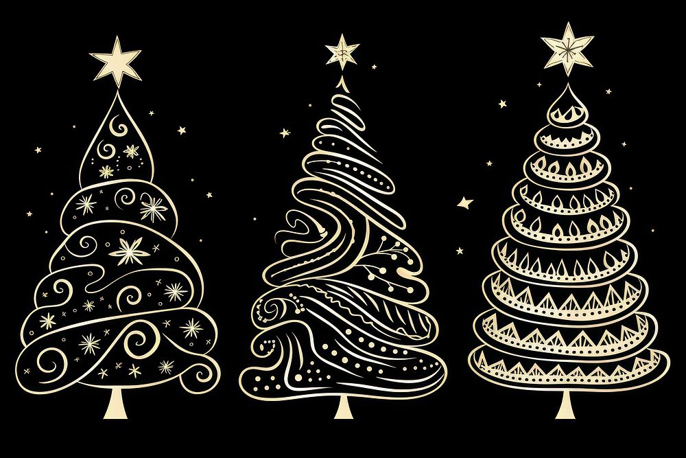 Set christmas tree black background illuminated celebration. AI generated Image by rawpixel.
