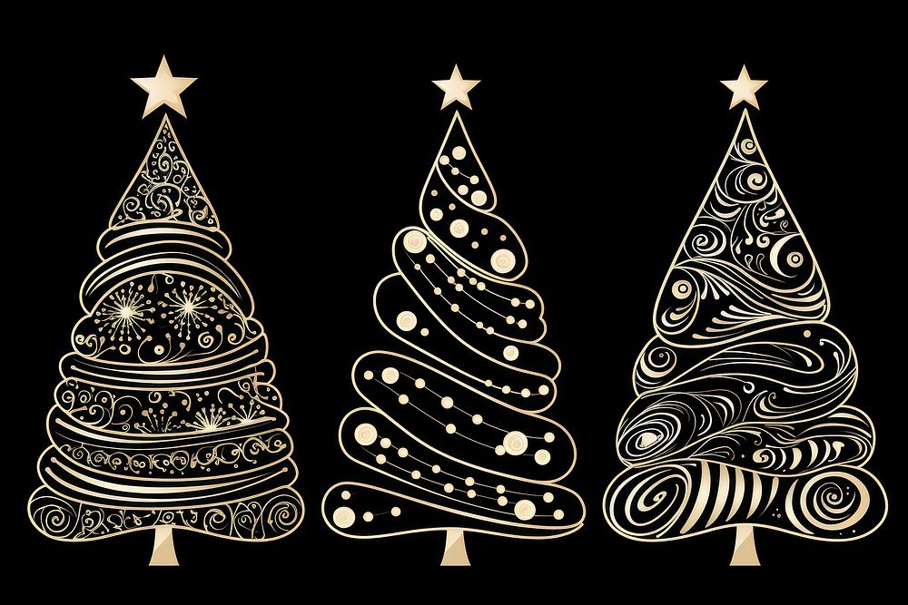 Set christmas tree black black background illuminated. AI generated Image by rawpixel.