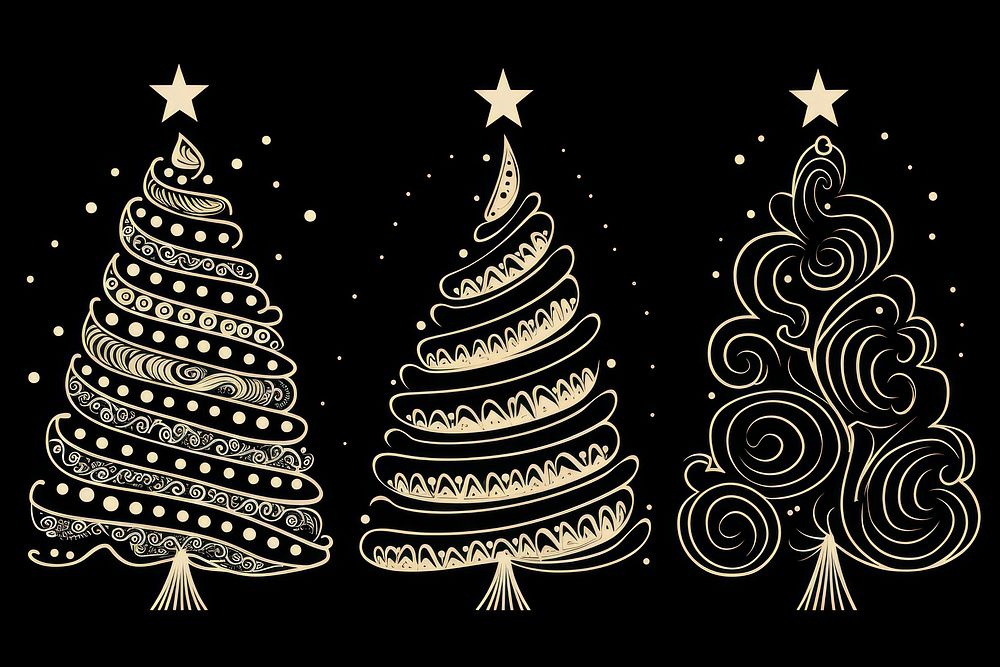 Set christmas tree black black background illuminated. AI generated Image by rawpixel.