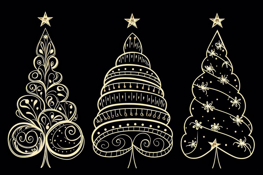 Set christmas tree black background illuminated calligraphy. AI generated Image by rawpixel.